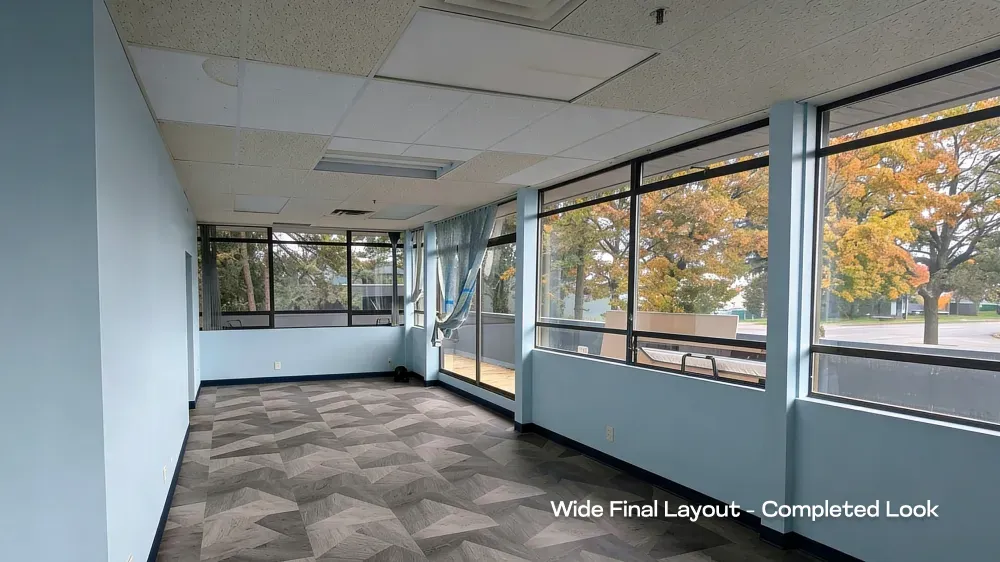 Bright, modernized commercial workspace ready for move-in after a complete renovation by Pacific Coast Contracting.