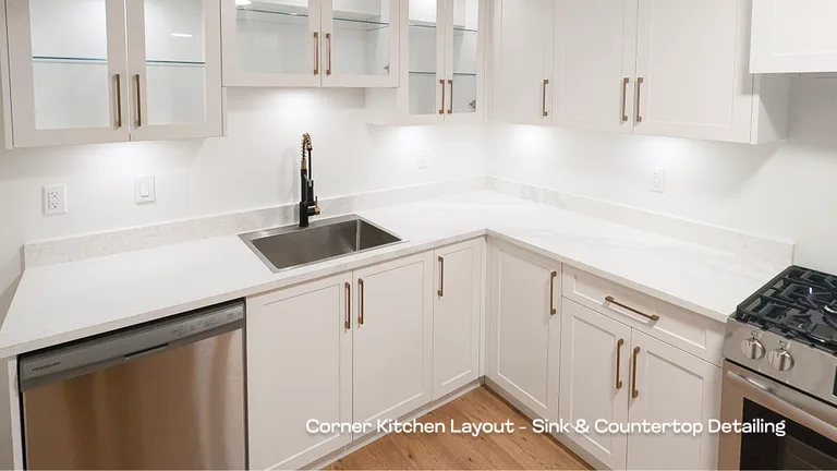 In-progress installation of soft-close drawer tracks and cabinet hardware inside a custom kitchen island.
