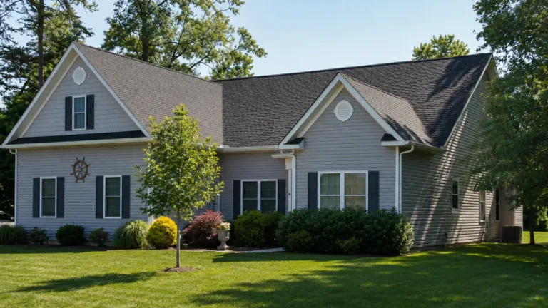 A detached home with a recently replaced asphalt shingle roof